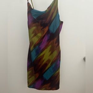 Multicolored Fall dress with cowl